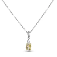18k White Gold 0.62 Ct Oval Cut Fancy Light Yellow Canadian Diamond Pendant With Chain