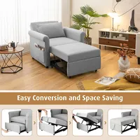 Convertible Sofa Bed 3-in-1 Pull-out Sofa Chair Adjustable Reclining Chair Grey