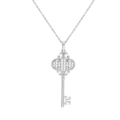 10kt 18" Filigree Key Pendant White Necklace