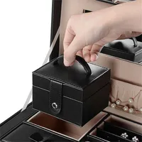 Lockable Jewellery Box Storage 20 Compartments Leather Showcase Organizer Case For Studs Earrings Rings Necklace