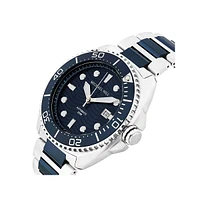 Men's Automatic Two-tone Watch In Blue Tone Stainless Steel