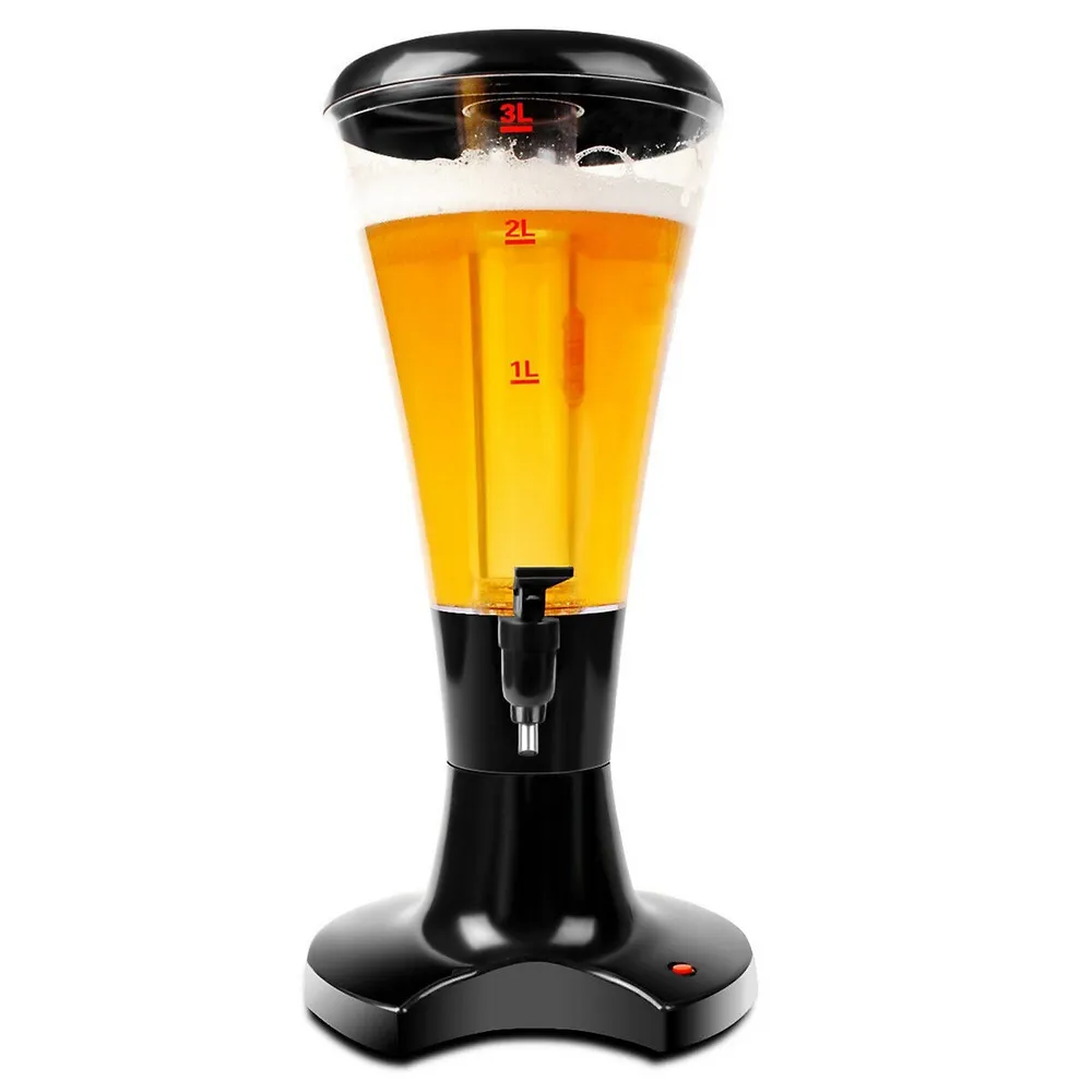 3L Cylinder Beer Tower Dispenser, Cold Beverage Storage Bar Party with Ice  Tube