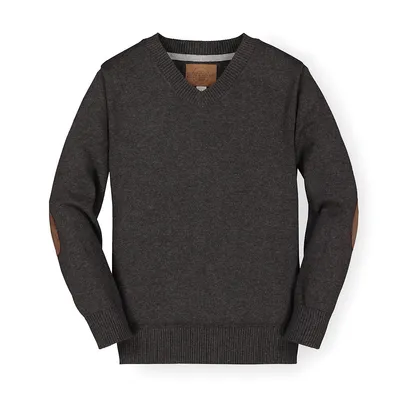 Boys Fine Gauge V-neck Sweater With Elbow Patches