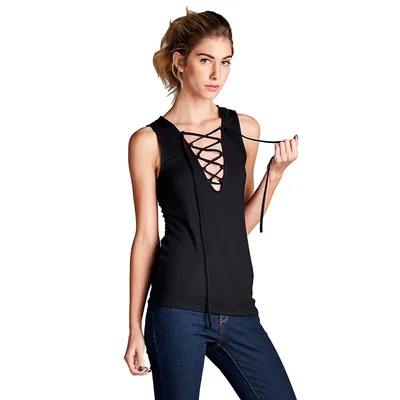 Sleeveless Lace Up String Tank Top