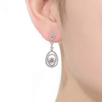 Sterling Silver White Gold Plating With Clear Cubic Zirconia Accent Double Pear Drop Earrings