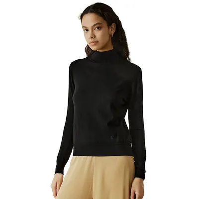 Ultra-fine Merino Wool Mock Neck Thin Sweater For Women