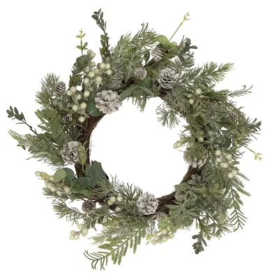 White Berry, Eucalyptus And Pinecone Christmas Wreath, 20-inch, Unlit