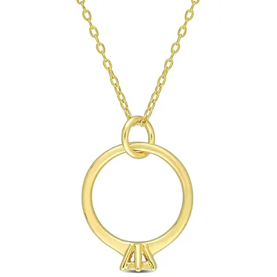 Promise Ring Charm Diamond Accent Pendant With Chain In Yellow Plated Sterling Silver