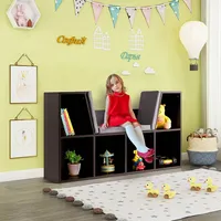 6 Cubby Kid Storage Cabinet Cushioned Bookcase Multi-purpose Reading Shelf Brown