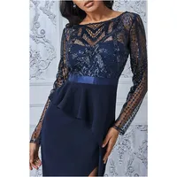 Sequin Bodice With Front Frill Midi Dress