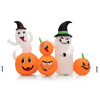 6 Ft Long Halloween Inflatable Decor 4 Pumpkins & Ghosts W/ Built-in Led Lights