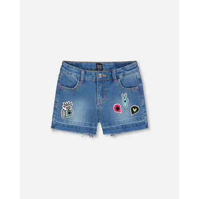 Blue Jean Short With Funny Patches
