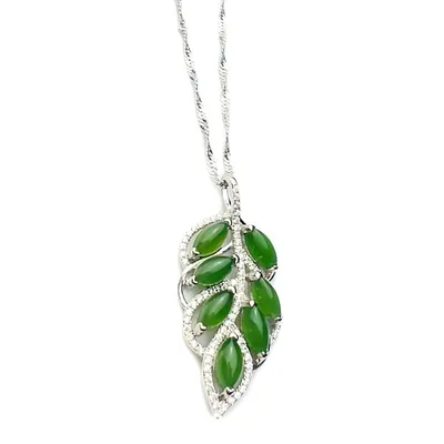 Natural Jade Enchanted Leaf Pendant With 18k Gold Plated Sterling Silver 925 Necklace