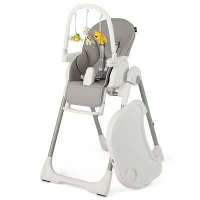 Foldable Baby High Chair W/ 7 Adjustable Heights & Free Toys Bar For Fun Pinkblackgrey