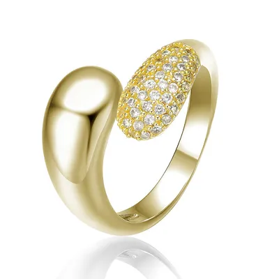 14k Yellow Gold Plating With Clear Cubic Zirconia Bypass Ring