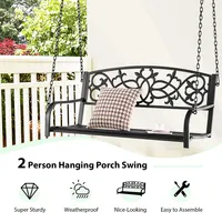 2-person Metal Outdoor Porch Swing Hanging Patio Bench 485 Lbs Capacity Blackbrown