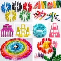 120 pcs Wooden Dominos Blocks Set Building Block Tile Educational Toy for Kids