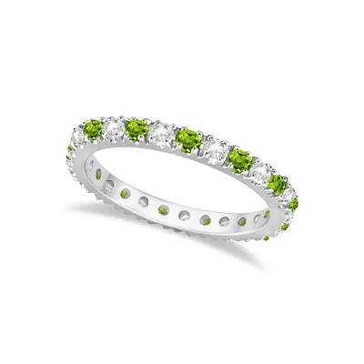 Diamond And Peridot Eternity Ring Stackable Band 14k White Gold (0.64ct)