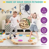 Kids Wooden Balance Beam With Colorful Steeping Stones 12 Piece Obstacle Course