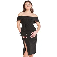 Lurex Bardot Midi With Waterfall Ruffle