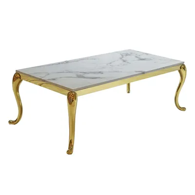 Modern Trends Marble Top Gold Frame Coffee Table (47.5" X 23.5"d)