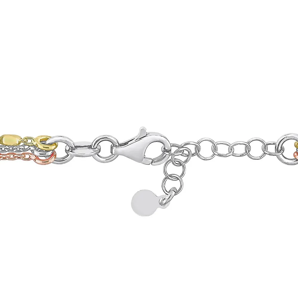 Multi-strand Bracelet In 3-tone Plated Sterling Silver, 7.5 In