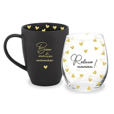 “mom In Gold” Coffee Cup And Wine Glass Duo