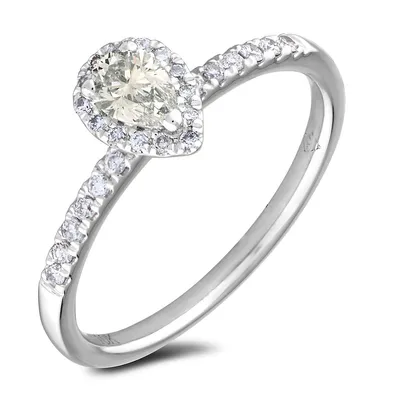 14k White Gold 0.39 Cttw Pear Brilliant Cut Canadian Diamond Halo Style Engagement Ring
