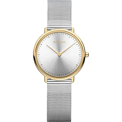 Ladies Ultra Slim Stainless Steel Watch In Yellow Gold/silver