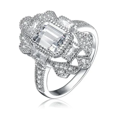 Sterling Silver Round Clear Cubic Zirconia Cocktail Ring