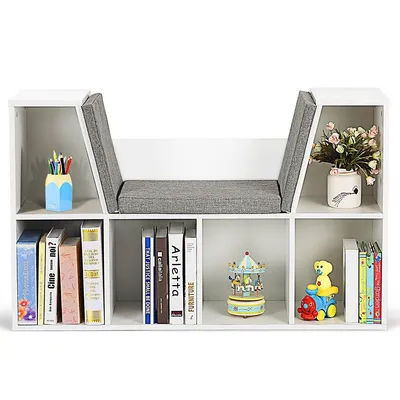 6 Cubby Kid Storage Cabinet Bookcase Multi-purpose Shelf Cushioned Reading Nook