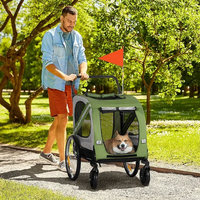 Dog Bike Trailer Foldable Pet Cart w/ 3 Entrances for Travel