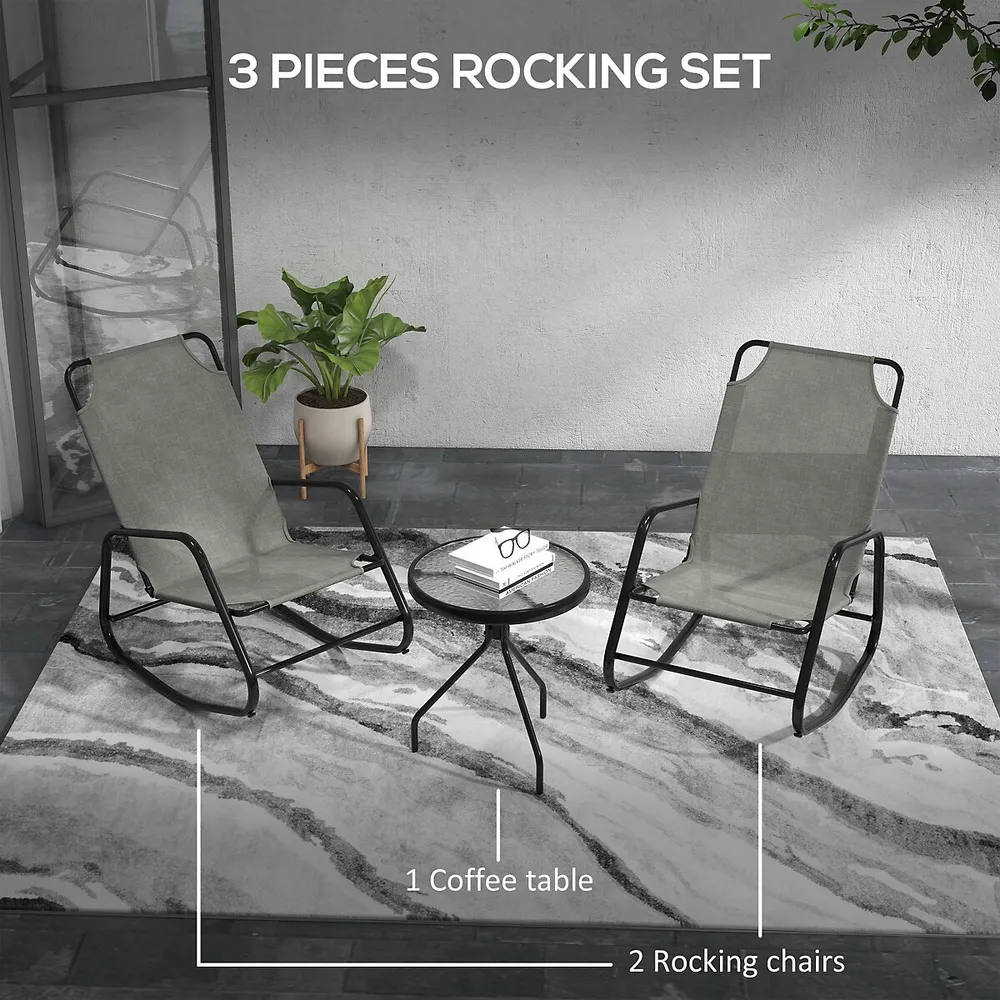 3 Pieces Rocking Chairs Set Of 2 W/ Mesh Fabric Seat