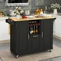 Rolling Kitchen Island Utility Serving Cart With Drop Leaf Wine Rack Drawer Black/white