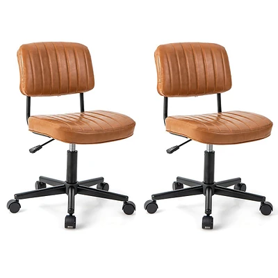 2pcs Pu Leather Office Chair Adjustable Swivel Task With Backrest