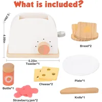 Wooden Toaster Play Set - 10pcs - Play Kitchen Toy With Pretend Food And Accessories, 3 Years +