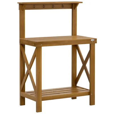 Outdoor Potting Bench Table With Storage Shelf And Top Hook