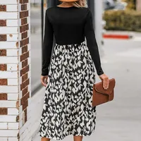 Women's Leopard Print Long Sleeve Maxi Dress