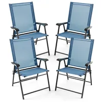 Patio 2pcs Folding Sling Back Chair Portable Armrests Metal Outdoor Dining Blue