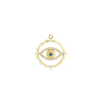 Evil Eye Motif Pendant With Sapphire & 0.10 Carat Of Diamonds In 10kt Yellow Gold