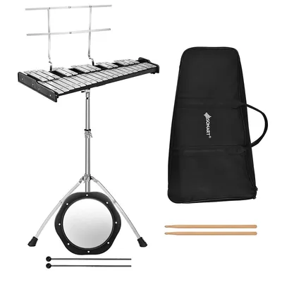 Sonart 32 Note Glockenspiel Xylophone Percussion Bell Kit W/ Adjustable Stand