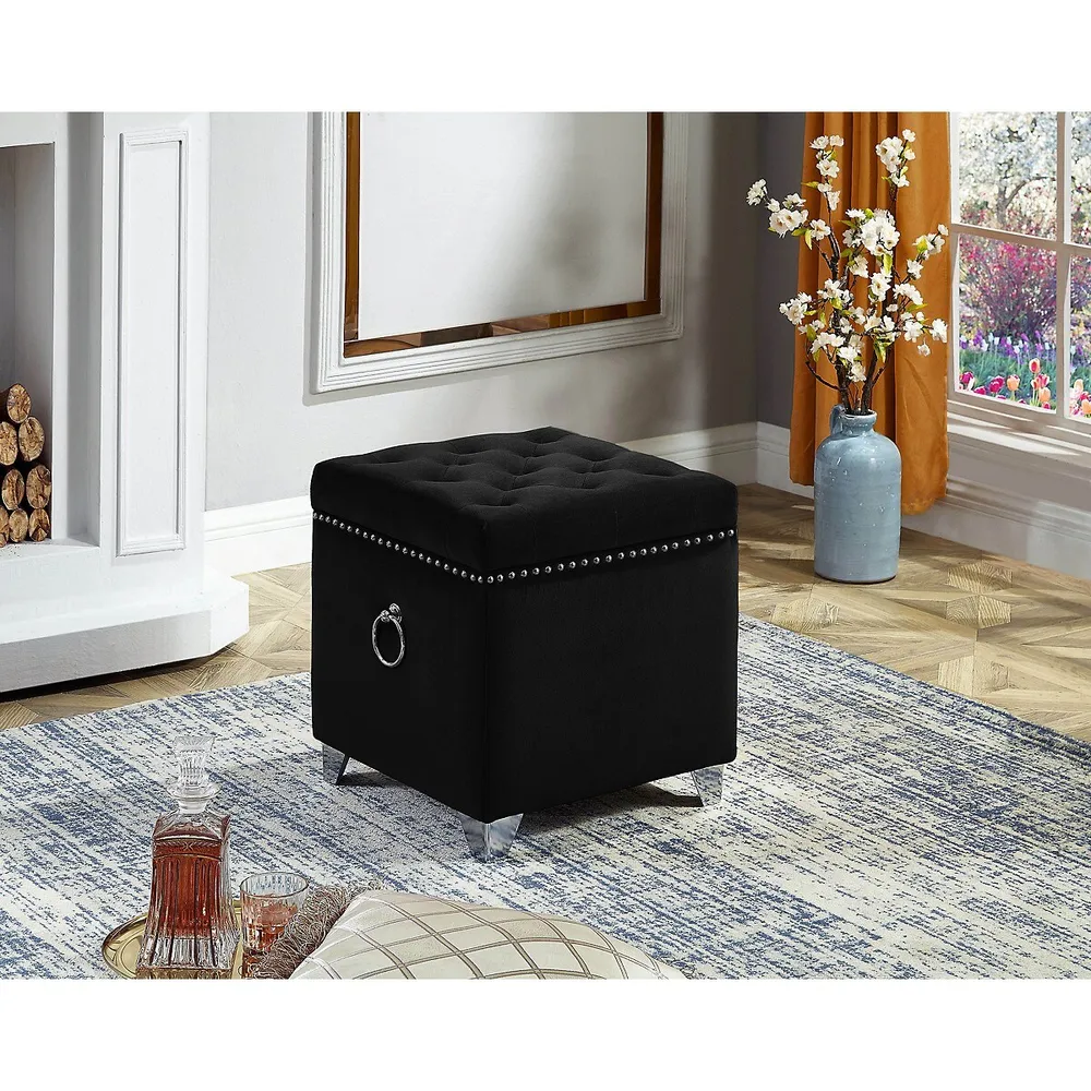 Cubic Ottoman / Footstool With Storage With Chrome Legs