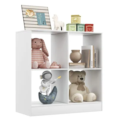 Kids Toy Storage Organizer 4-cube Wooden Display Bookcase With Anti-toppling Device