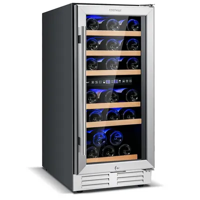 30-bottle Freestanding Wine Cooler 15"dual Zones Wine Cellar W/ Temp Memory