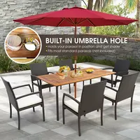 Patio Rectangular Acacia Wood Dining Table With 1.9"umbrella Hole Indoor&outdoor