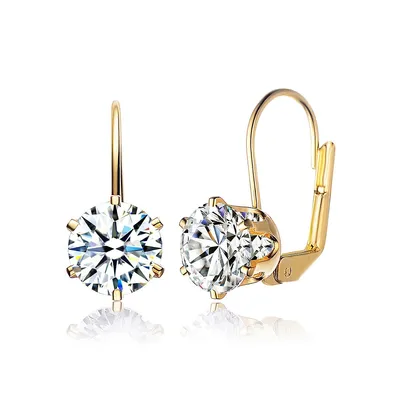 Classic Leverback Earrings With Clear Cubic Zirconia