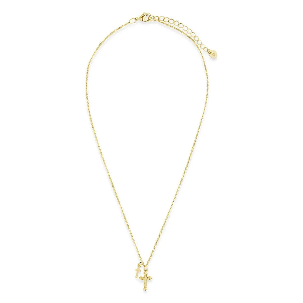 Gold Double Cross Pendant Necklace