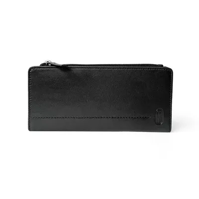 Ladies Leather Slim Clutch Wallet With Top Zipper