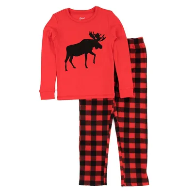 Kids Cotton Top And Fleece Pants Christmas Pajamas