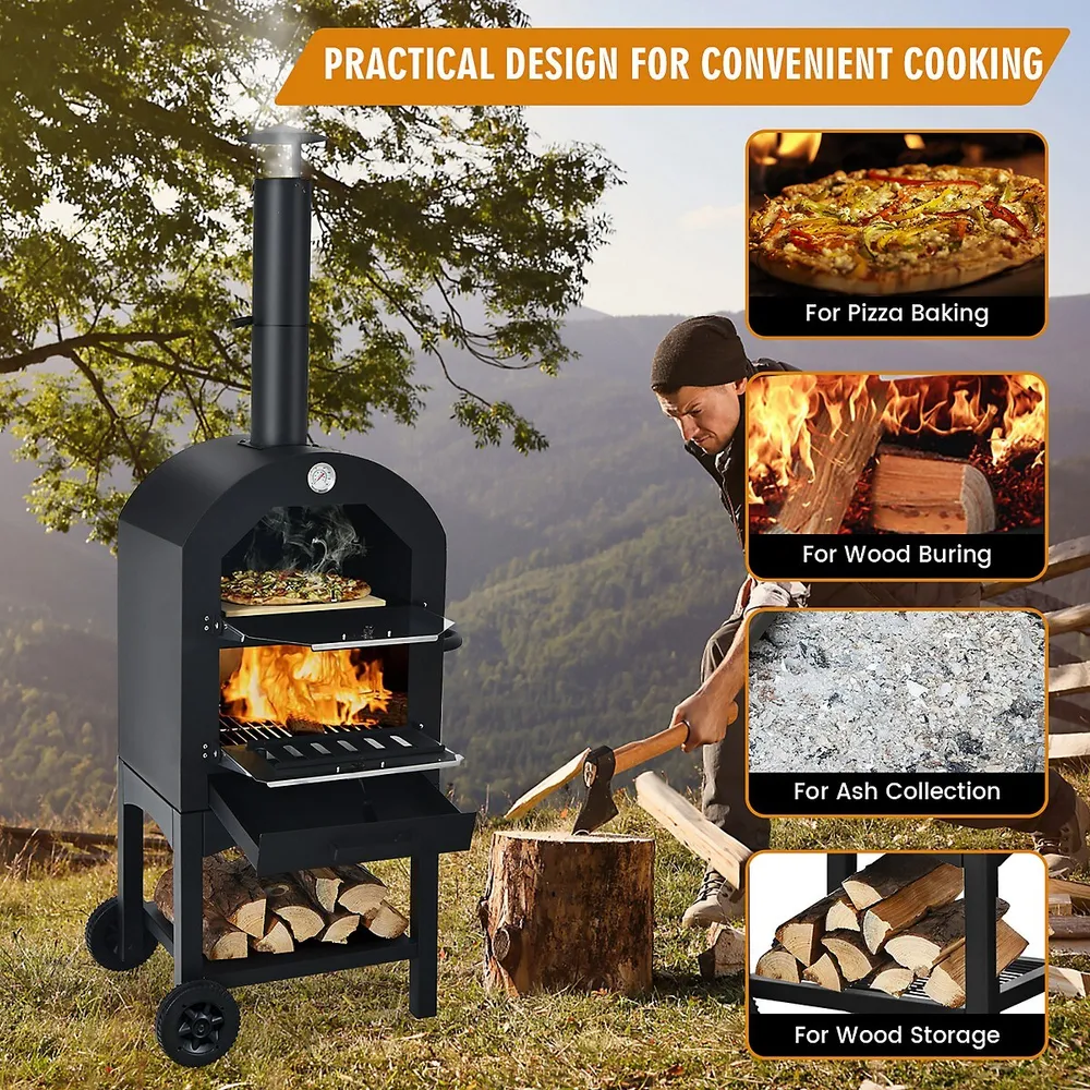 Costway Outdoor Pizza Oven Wood Fire Pizza Maker Grill W/ Pizza Stone u0026  Waterproof Cover | Southcentre Mall